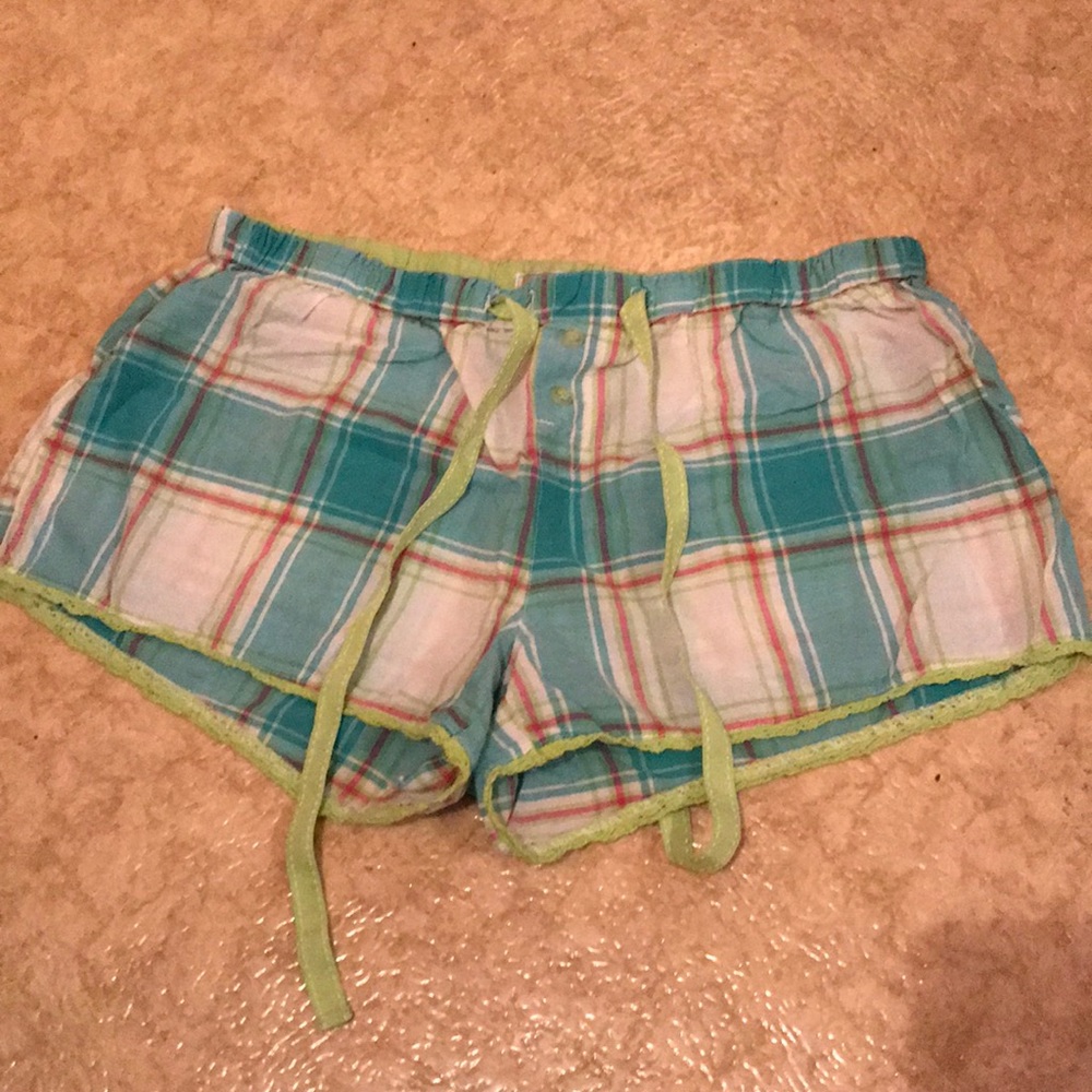 blue plaid sleeping shorts